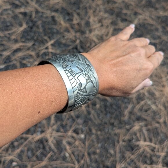 Native American Silver Bracelet Genuine Handcrafted Navajo Jewelry Sz 7 in - Picture 6 of 11